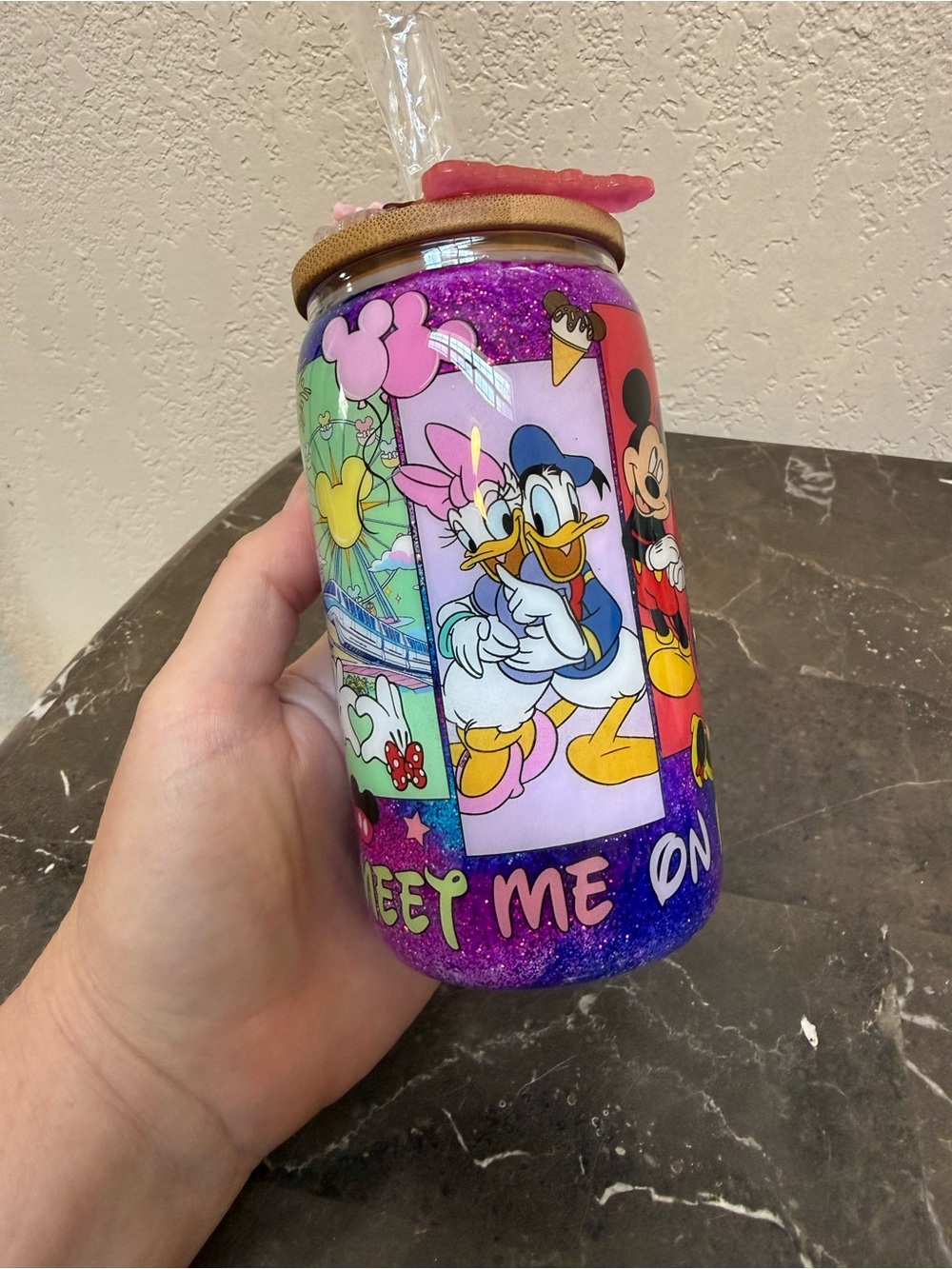 Meet Me on Main Street 12 oz Wine Glass Tumbler Cup with Lid Handmade